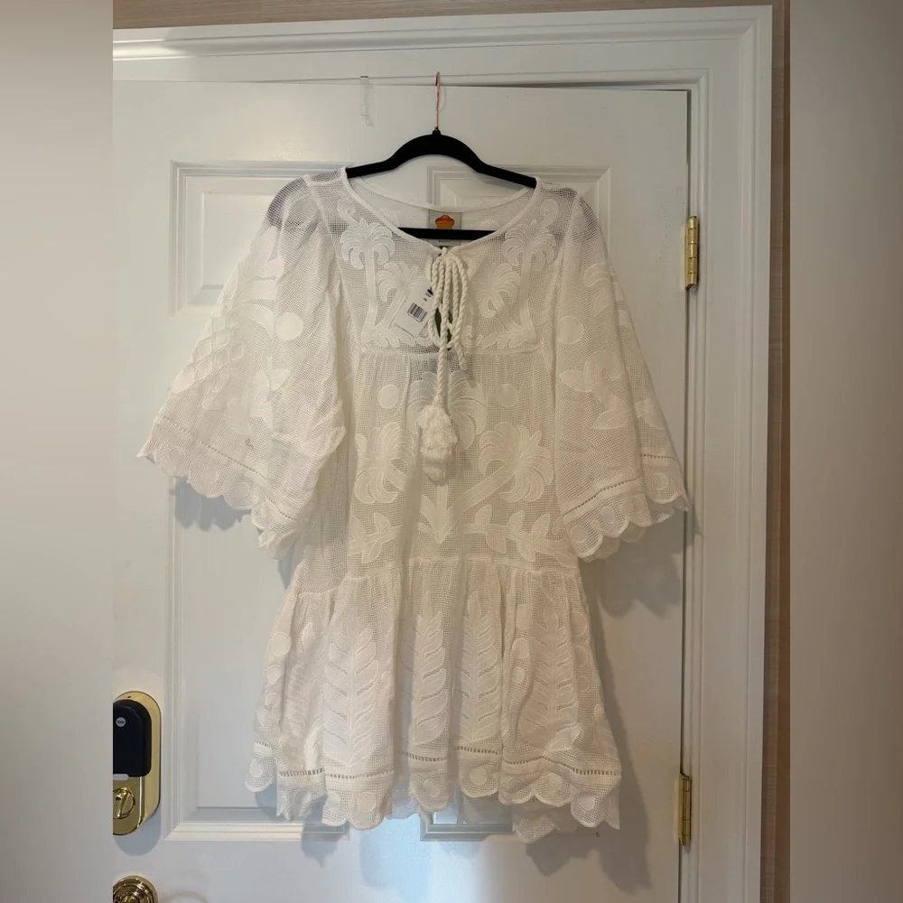 NWT Farm Rio Palm Tree Cutwork White Dress - Picture 7 of 9